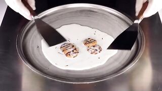ASMR - Passatempo Cookie Ice Cream Rolls | oddly satisfying rolled fried Ice Cream & Cookies - Food