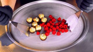 ASMR - Raspberry & Rocher Ice Cream Rolls | oddly satisfying Ferrero Chocolate and Raspberries Food