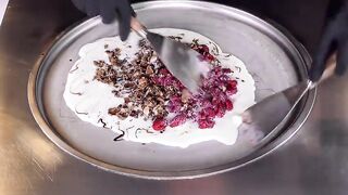 ASMR - Raspberry & Rocher Ice Cream Rolls | oddly satisfying Ferrero Chocolate and Raspberries Food