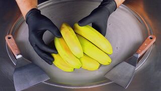 ASMR - Banana Ice Cream Rolls | how to make oddly satisfying rolled Ice Cream with Bananas - Food 4k