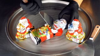 ASMR - Christmas Ice Cream Rolls | kinder Surprise Ice Cream with Chocolate Santa Claus - 4k Food