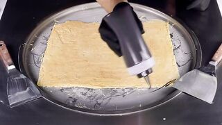 ASMR - Tangerine Ice Cream Rolls | satisfying mandarin fried rolled Ice Cream - fast ASMR | Food 4k