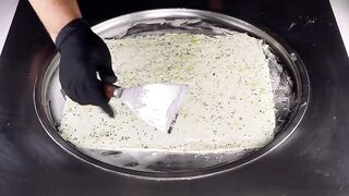 ASMR - Kiwi Ice Cream Rolls | how to make satisfying fried Ice Cream - tapping scratching & eating