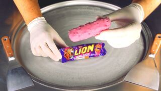ASMR - tapping, scratching and eating relaxing Sounds | Ice Cream Rolls with Lion Pink Boom Bar 먹방