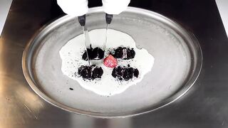 ASMR - OREO Strawberry Ice Cream Rolls | how to make satisfying fried Ice Cream - food mukbang 먹방 4k