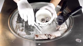 ASMR - OREO Strawberry Ice Cream Rolls | how to make satisfying fried Ice Cream - food mukbang 먹방 4k