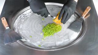 ASMR - Fruit with green Slime Ice Cream Rolls | oddly satisfying ear to ear sleep sound - no talking