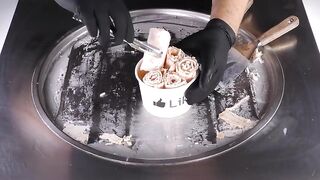 ASMR - Papaya Ice Cream Rolls | making satisfying Ice Cream with Papaya - tapping scratching eating
