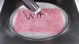 ASMR - Raspberry Ice Cream Rolls | tapping scratching and eating Sound with Raspberries - 4k Food 먹방
