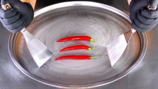 ASMR - hot Chili Ice Cream Rolls | how to make extreme spicy Ice Cream - ear to ear relax Sounds 먹방