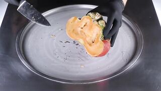 ASMR - Knife Cutting a satisfying Fruit | Ice Cream Rolls with relaxing scratching Sound - mukbang