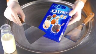 ASMR - OREO Cookies Ice Cream Rolls | tapping, crushing, chopping and scratching Sound for relaxing