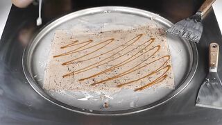 ASMR - Chocolate Caramel & Cookies Ice Cream Rolls | satisfying fried Mars Ice Cream - no talking
