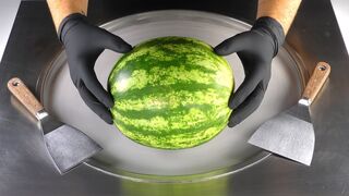 ASMR - Watermelon Ice Cream Rolls | how to make Ice Cream out of a Melon - relaxing Sound Food Video
