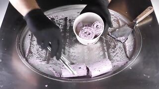 ASMR - Blueberry Ice Cream Rolls | how to make satisfying fried Ice Cream with tapping and eating 4k