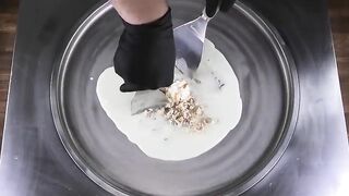 White Lion Ice Cream Rolls - how to make fried Ice Cream with white Chocolate & Caramel Bar | ASMR
