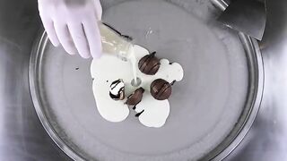 Milka Cake Ice Cream Rolls - how to make cheat day Ice Cream with Milka Chocolate Melo Cakes | ASMR