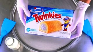 Ice Cream Rolls | how to make rolled fried Ice Cream with Hostess Twinkies golden Sponge Cake | ASMR