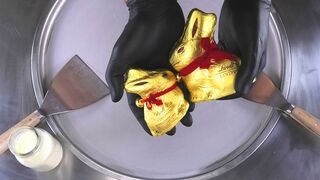 Ice Cream Rolls | golden Lindt Chocolate Easter Rabbit rolled fried Ice Cream | delicious ASMR Food
