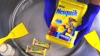 Ice Cream Rolls | how to make Nesquik Cocoa Ice Cream with chocolate bar & powder recipe | ASMR Food