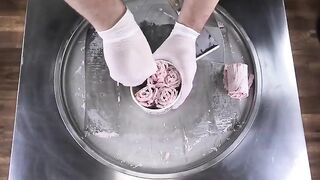 Ice Cream Rolls | how to make KitKat & Strawberry Chocolate Ice Cream with fresh Strawberries | ASMR