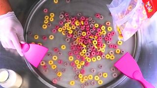 Ice Cream Rolls | how to make colorful Froot Loops rolled Ice Cream - satisfying ASMR Food Colors