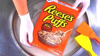 Ice Cream Rolls | Breakfast Ice Cream Roll with Reeses Corn Puffs Cerial & Peanut Butter | ASMR