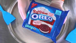 OREO Red Velvet Ice Cream Rolls | how to make Oreo Red Velvet Cookies rolled Ice Cream - ASMR Food