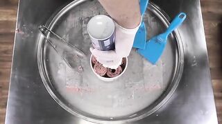 OREO Red Velvet Ice Cream Rolls | how to make Oreo Red Velvet Cookies rolled Ice Cream - ASMR Food