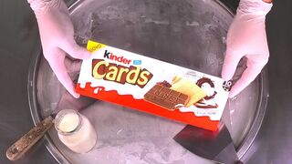 kinder Ice Cream Rolls | Fried Ice Cream with kinder Cards Chocolate Cookies | Most Satisfying ASMR