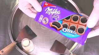 Milka Oreo Chocolate Sandwich - Ice Cream Rolls | rolled fried Ice Cream Roll / most satisfying ASMR