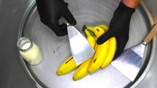 Banana Ice Cream Rolls | how to make real and fresh Banana Ice Cream with Chocolate - Recipe | ASMR
