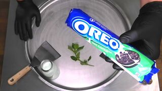 Oreo Mint Ice Cream Rolls | how to make rolled Ice Cream with Oreo Cookies and Mint - Recipe | ASMR