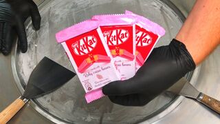 KitKat Ice Cream Rolls | how to make pink chocolate KitKat Ruby cocoa beans rolled Ice Cream | ASMR