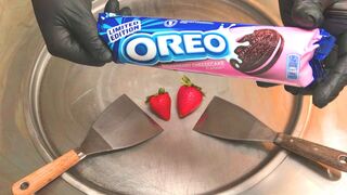 Oreo Strawberry Cheesecake - Ice Cream Rolls | Fried Thai rolled ice cream roll with Oreo Cookies
