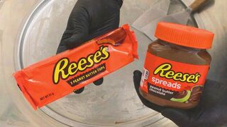 Reese's Ice Cream Rolls | how to make Reeses peanut butter chocolate spreads and cups to ice cream
