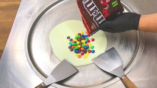 m&m Ice Cream Rolls | how to make chocolate m&m ice cream rolls - satisfying colored m&m's