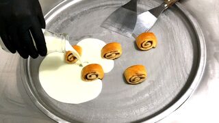 How to make Cinnamon Rolls to Ice Cream Rolls - with Almonds and Chocolate | delicious dessert ASMR