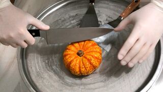 Halloween Pumpkin Dessert | how to make delicious Halloween Ice Cream Rolls - oddly satisfying & DIY