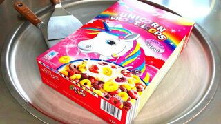 Ice Cream Rolls | Unicorn Froot Loops & Unicorn Cotton Candy / how to make rainbow thai ice cream