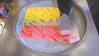 Ice Cream Rolls | Strawberry Kiwi Mango thai rolled ice cream roll with sweet fresh fruits rainbow