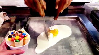 Ice Cream Rolls | Mango, Lychee and m&m / Fried Thailand Ice Cream rolled in Singapore