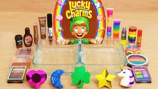 Rainbow Lucky Charms vs Chocolate - Mixing Makeup Eyeshadow Into Slime ASMR