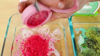 Mixing Makeup Eyeshadow Into Slime! Pink vs Green Special Series Satisfying Slime Video
