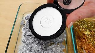 Sparkling Silver vs Glittering Gold - Mixing Makeup Eyeshadow Into Slime ASMR