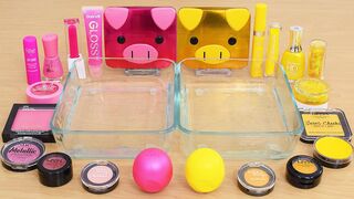 Pretty Pink vs Yellow - Mixing Makeup Eyeshadow Into Slime ASMR