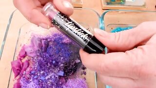 Purple vs Teal - Mixing Makeup Eyeshadow Into Slime ASMR