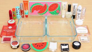 Watermelon vs Sugar - Mixing Makeup Eyeshadow Into Slime ASMR