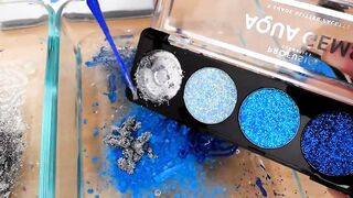 Glitter Silver vs Blue - Mixing Makeup Eyeshadow Into Slime ASMR