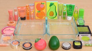 Peach vs Avocado - Mixing Makeup Eyeshadow Into Slime ASMR